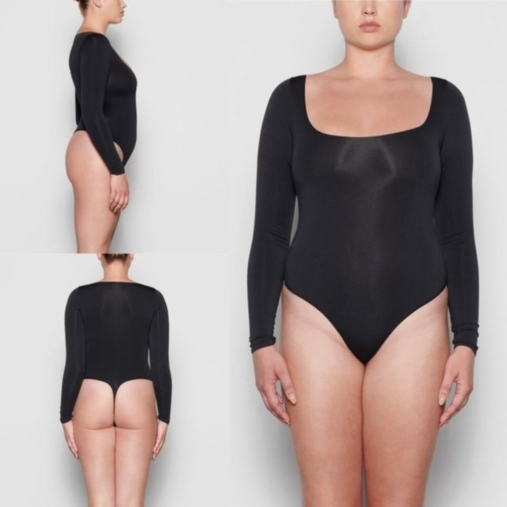 Skims Women's Essential Long Sleeve Scoop Neck Bodysuit Top Shirt Sz 2X/3X Onyx